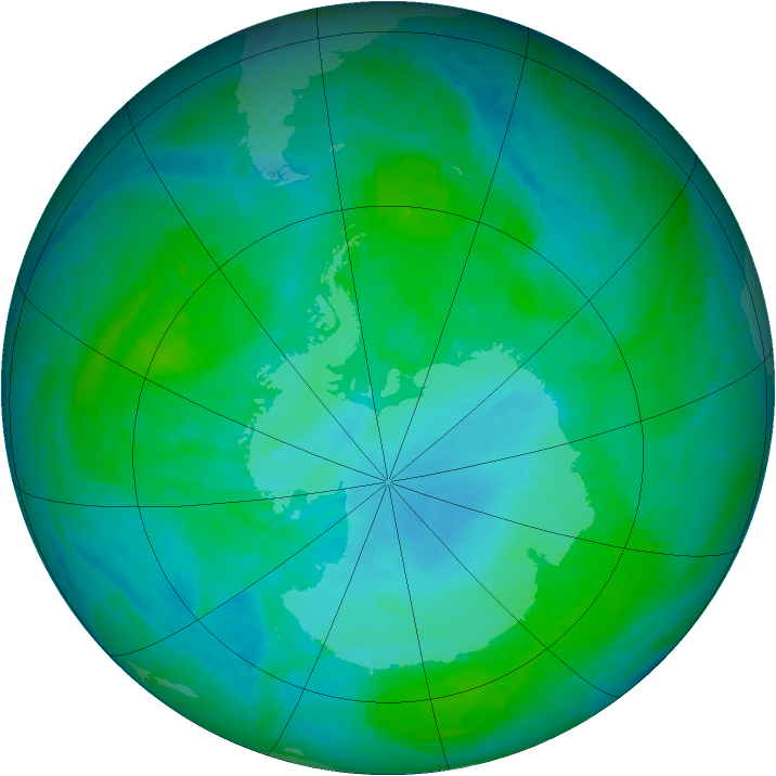 Antarctic ozone map for 15 January 2002